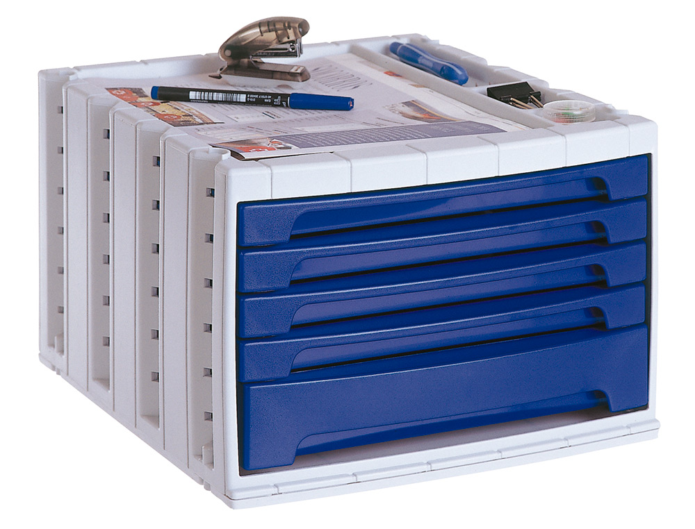 BLOCO CLASSIFICADOR DE SECRETARIA ARCHIVO 2000 305X370X215 MM BANDEJA SUPERIOR 5 GAVETAS AZUL OPACO