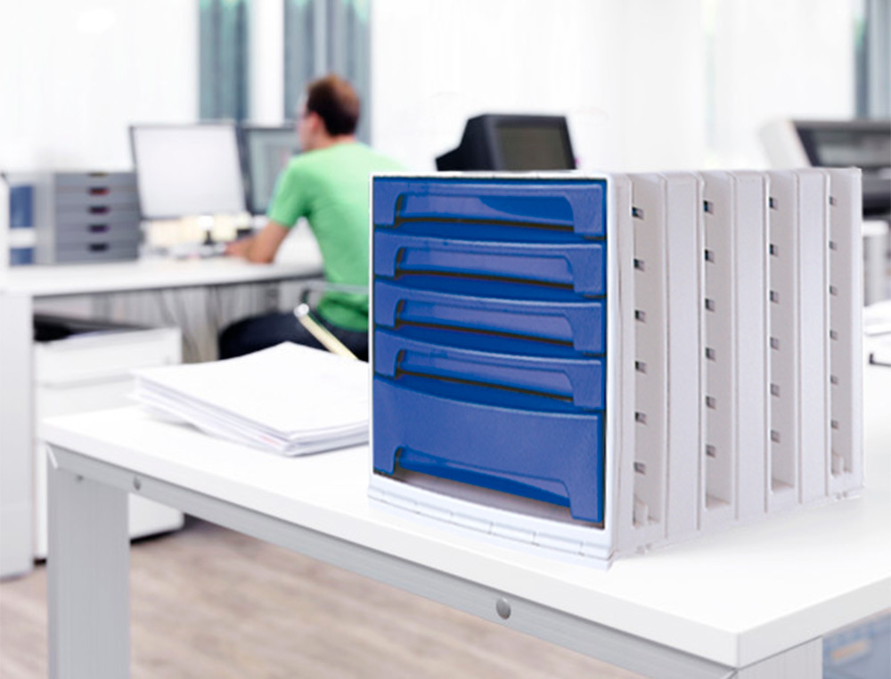 BLOCO CLASSIFICADOR DE SECRETARIA ARCHIVO 2000 305X370X215 MM BANDEJA SUPERIOR 5 GAVETAS AZUL OPACO