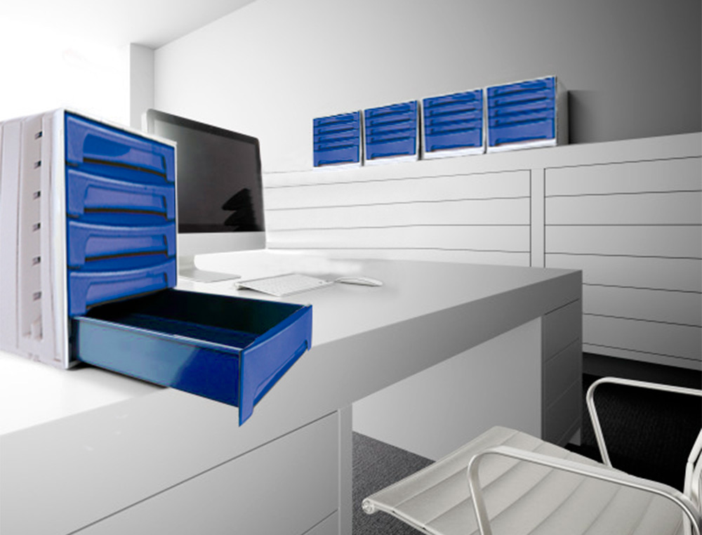 BLOCO CLASSIFICADOR DE SECRETARIA ARCHIVO 2000 305X370X215 MM BANDEJA SUPERIOR 5 GAVETAS AZUL OPACO