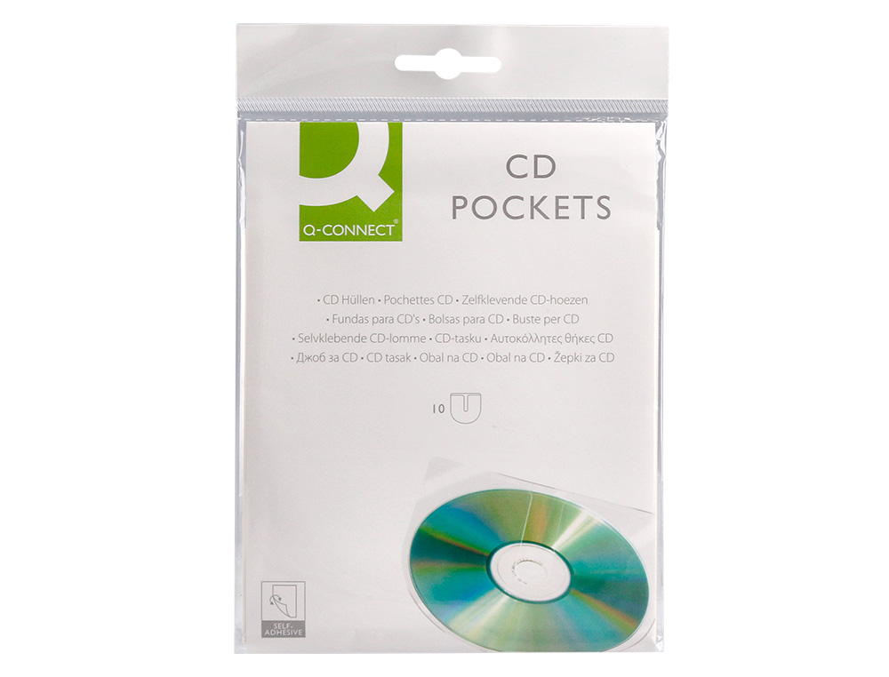 BOLSA AUTOADESIVA PARA CD Q-CONNECT COM ABA PACK DE 10 UNIDADES