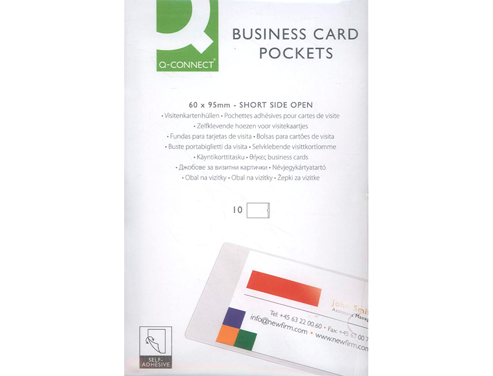 BOLSA AUTOADESIVA Q-CONNECT PARA CARTOES DE VISITA 60X95MM PACK DE 10 UNIDADES