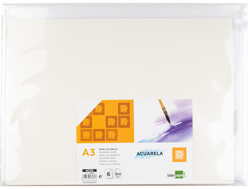 PAPEL AGUARELA LIDERPAPEL DIN A3 300 GR EMBALAGEM DE 6 FOLHAS