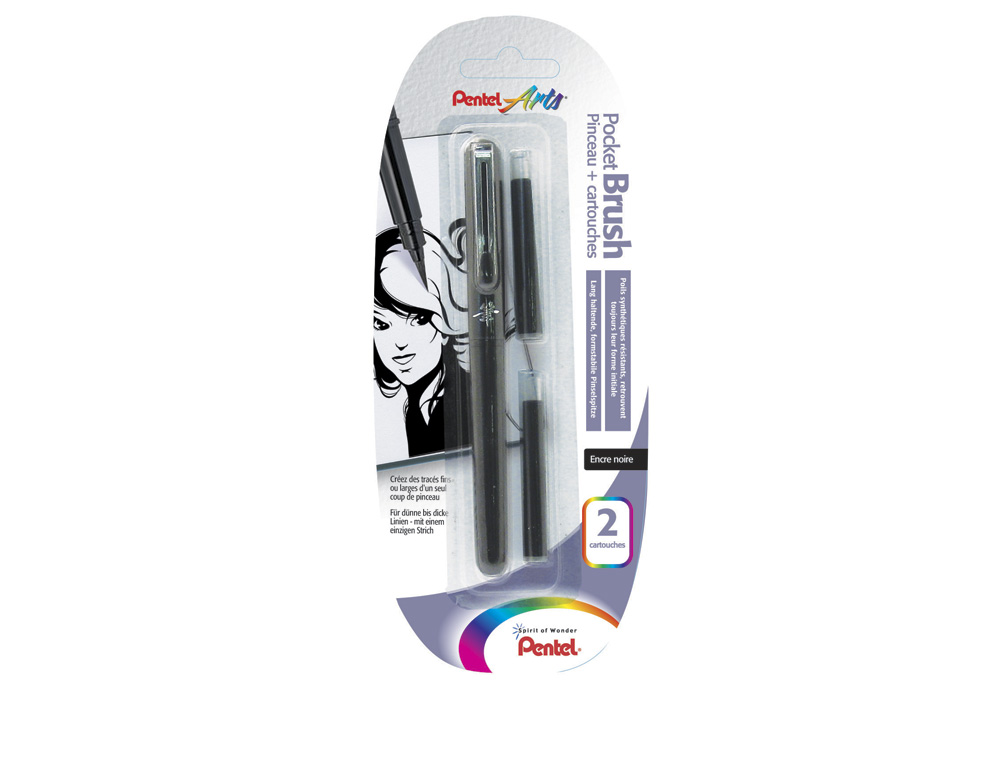 BLISTER CANETA PINCEL PENTEL XGFKP/FP10 PRETO TINTA DA CHINA COM RECARGA