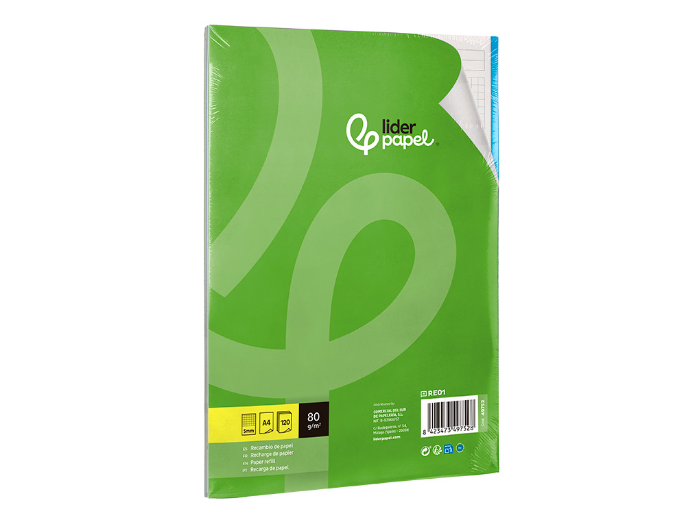 RECARGA LIDERPAPEL DIN A4 120 F QUADRICULA DE 5 MM MARGEM COM BANDAS 5 CORES PAPEL DE 70 GR