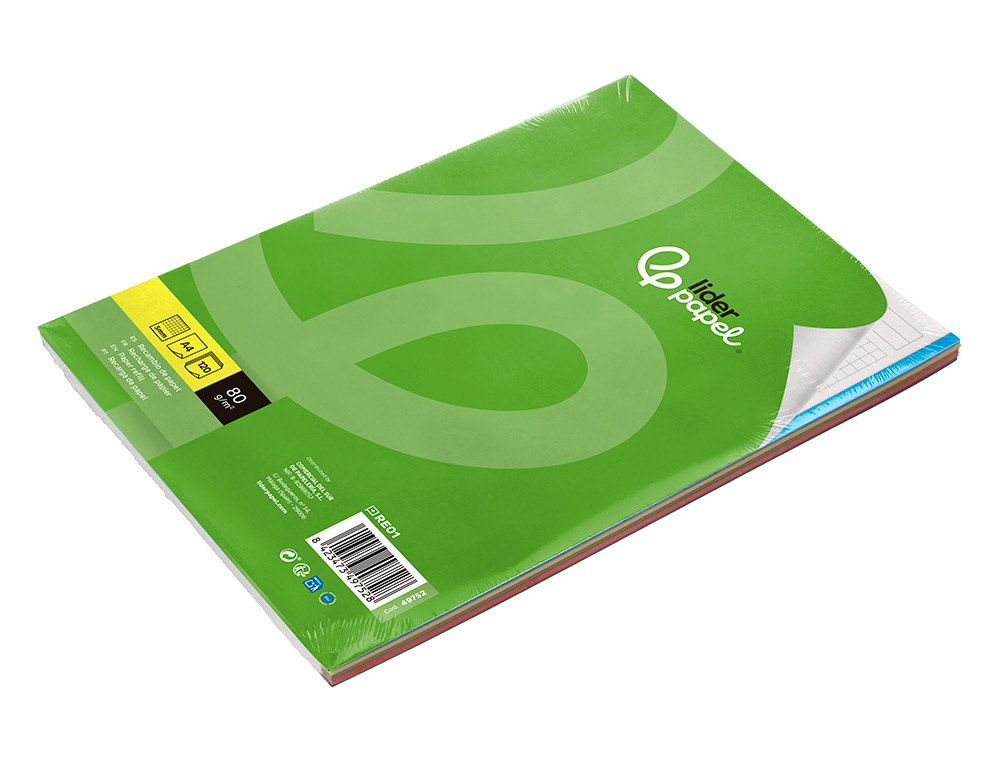 RECARGA LIDERPAPEL DIN A4 120 F QUADRICULA DE 5 MM MARGEM COM BANDAS 5 CORES PAPEL DE 70 GR