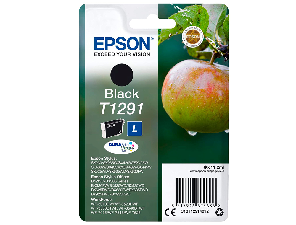 TINTEIRO EPSON STYLUS T1291 PRETO SX420W / 425W / OFFICE BX305F / BX320F ALTA CAPACIDADE