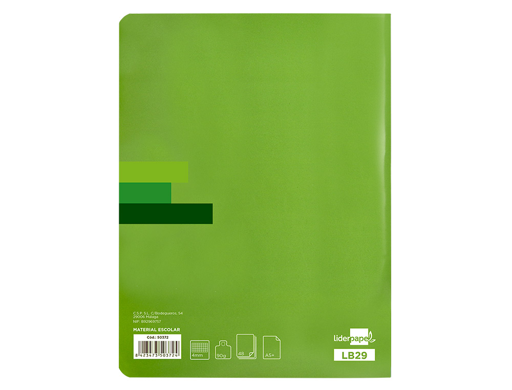 CADERNO ESCOLAR LIDERPAPEL SCRIPTUS 48 F DIN A5 QUADRICULADO 4 MM CAPA VERDE PAPEL 90 GR