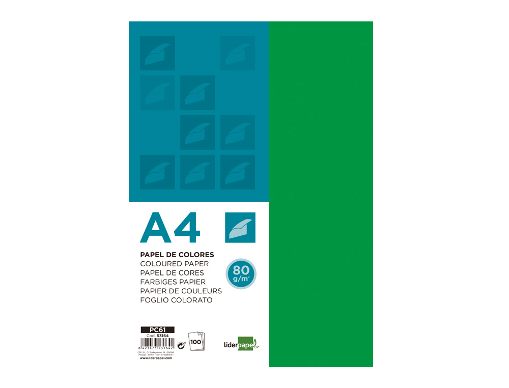 PAPEL DE COR LIDERPAPEL DIN A4 80 GR VERDE INTENSO EMBALAGEM DE 100 FOLHAS