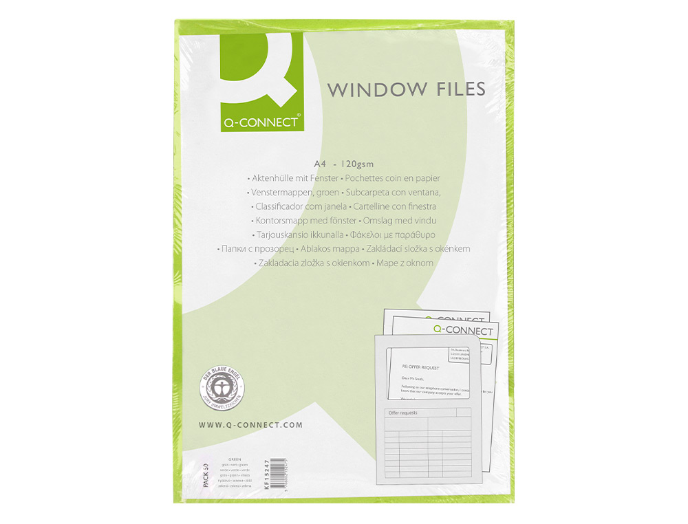 CLASSIFICADOR Q-CONNECT EM CARTOLINA DIN A4 VERDE COM JANELA TRANSPARENTE 120 GR