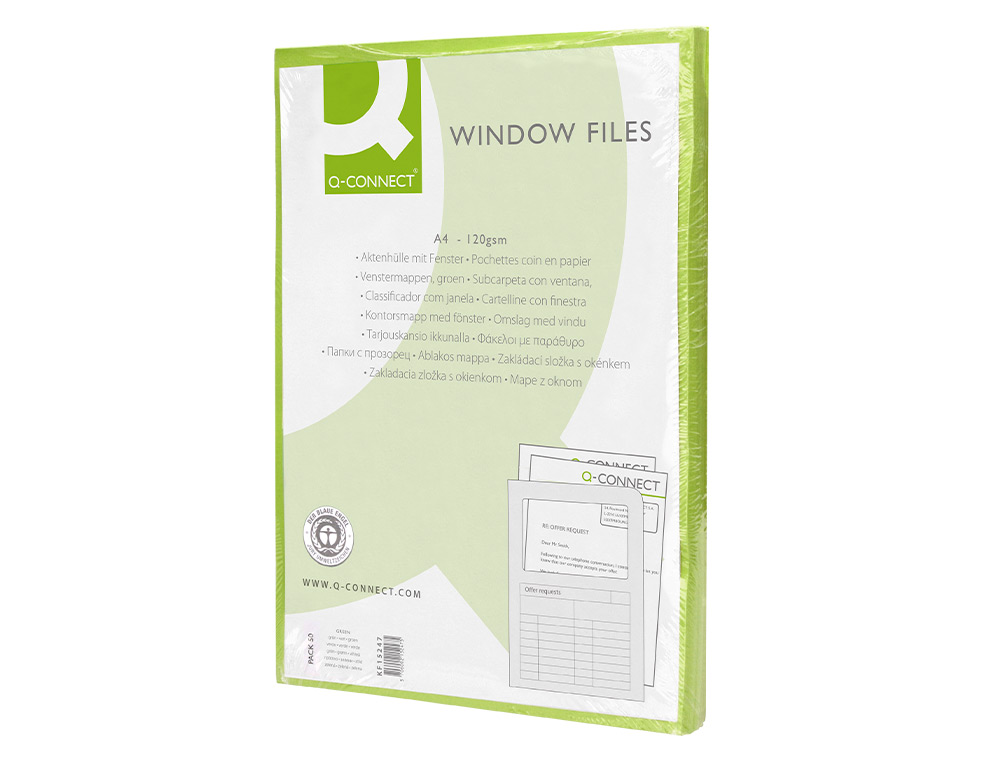 CLASSIFICADOR Q-CONNECT EM CARTOLINA DIN A4 VERDE COM JANELA TRANSPARENTE 120 GR