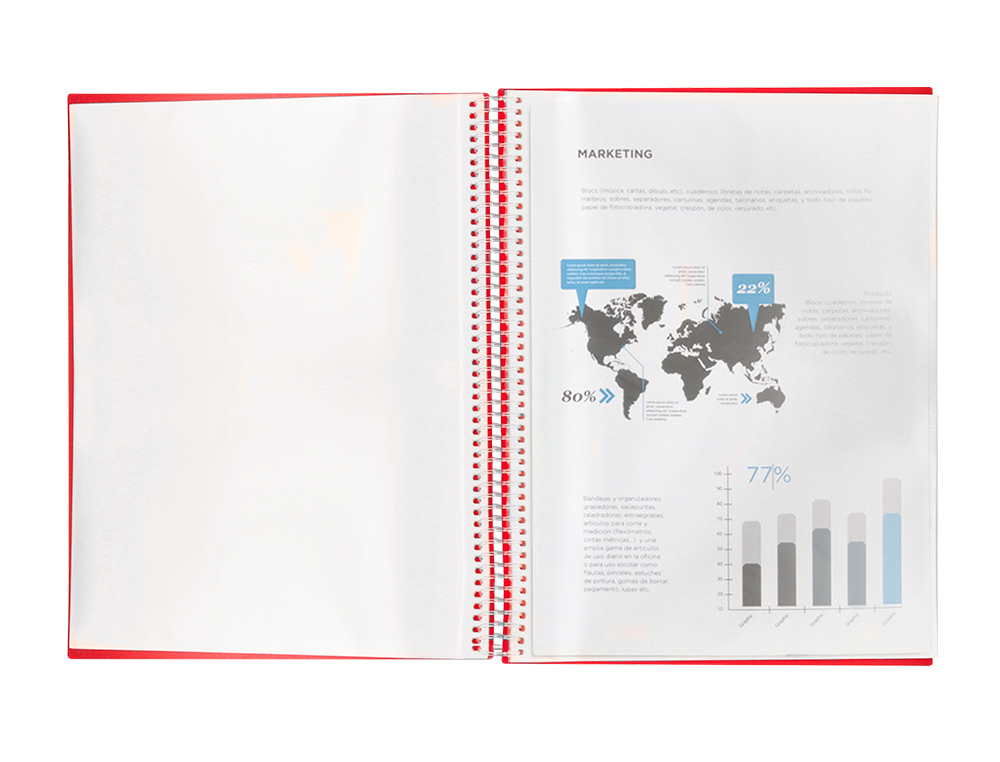 CAPA CATALOGO LIDERPAPEL COM ESPIRAL 10 BOLSAS POLIPROPILENO DIN A4 VERMELHO