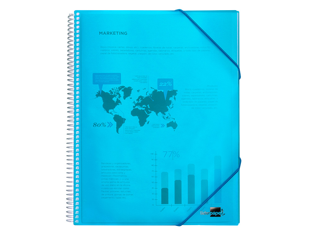 CAPA CATALOGO LIDERPAPEL COM ESPIRAL 20 BOLSAS POLIPROPILENO DIN A4 AZUL