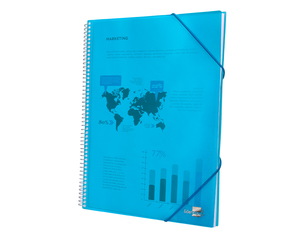 CAPA CATALOGO LIDERPAPEL COM ESPIRAL 20 BOLSAS POLIPROPILENO DIN A4 AZUL