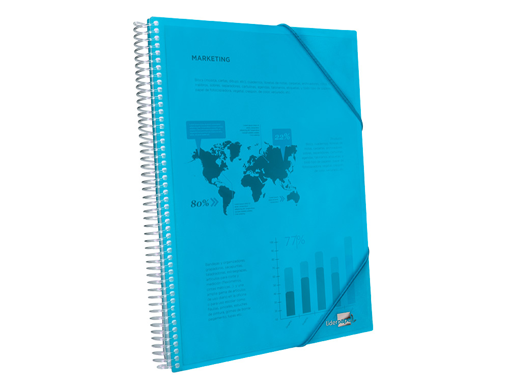 CAPA CATALOGO LIDERPAPEL COM ESPIRAL 20 BOLSAS POLIPROPILENO DIN A4 AZUL