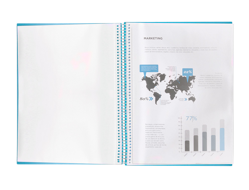 CAPA CATALOGO LIDERPAPEL COM ESPIRAL 20 BOLSAS POLIPROPILENO DIN A4 AZUL