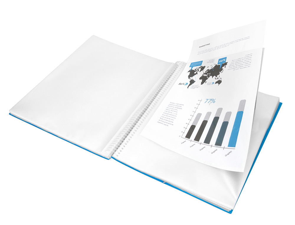 CAPA CATALOGO LIDERPAPEL COM ESPIRAL 20 BOLSAS POLIPROPILENO DIN A4 AZUL