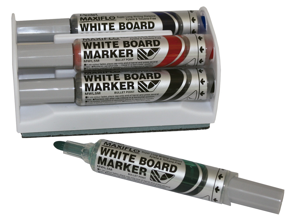 APAGADOR MAGNETICO QUADRO BRANCO PENTEL COM 4 MARCADORES MAXIFLO