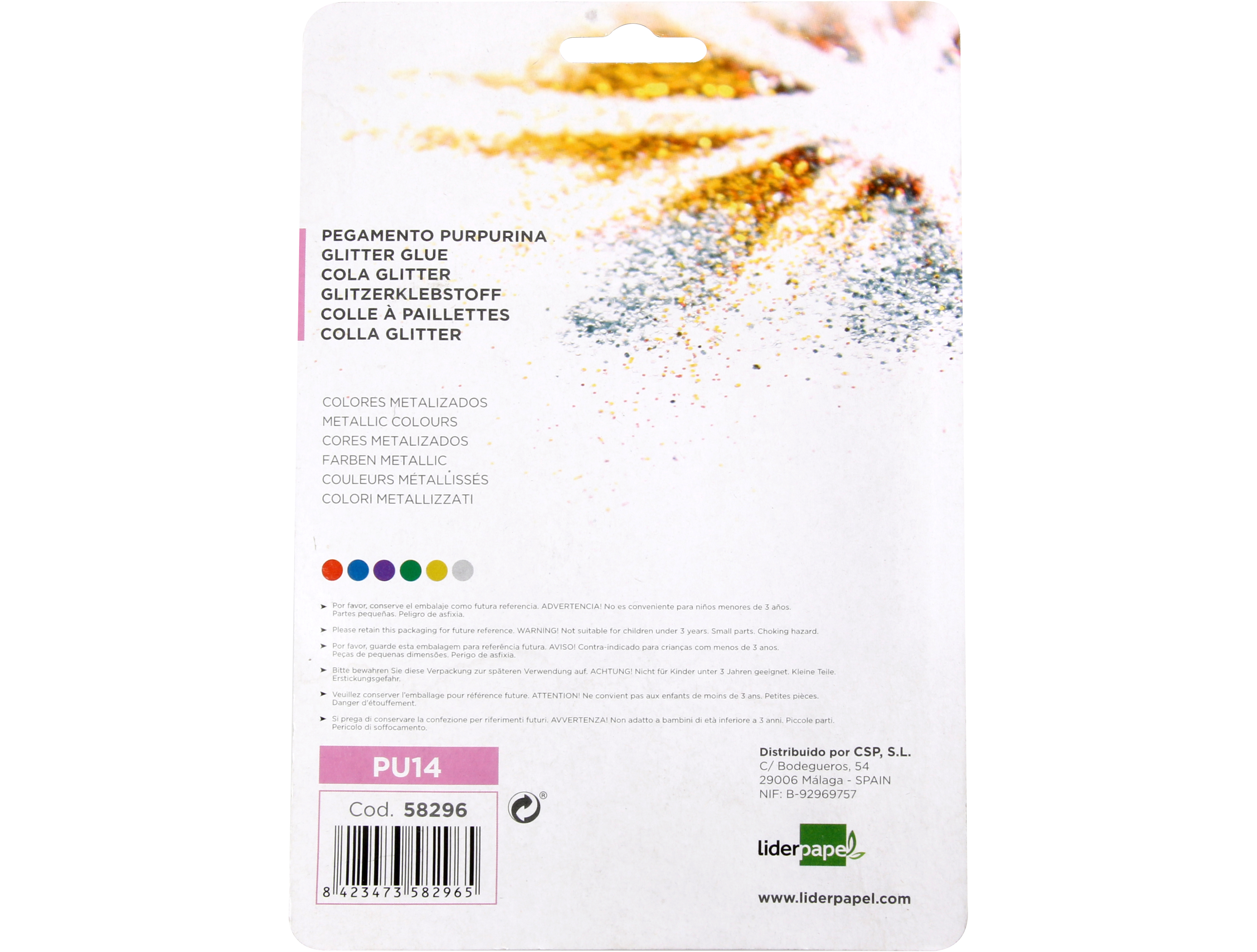 COLA PURPURINA LIDERPAPEL FANTASIA CORES METALICAS BLISTER DE 6 UNIDADES DE 10 GR