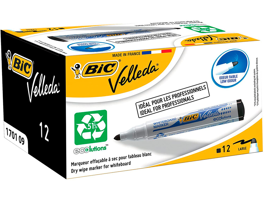 MARCADOR BIC VELLEDA PARA QUADRO BRANCO COR PRETO PONTA REDONDA 1,3 MM