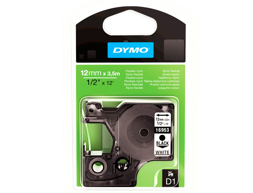FITA DYMO PRETO BRANCO 12 MM X 3,5 MT D1 NYLON