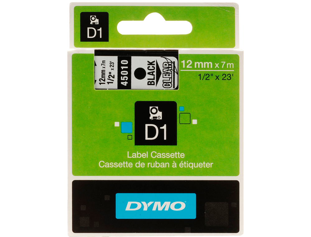 FITA DYMO PRETO TRANSPARENTE 12 MM X7 MT D1