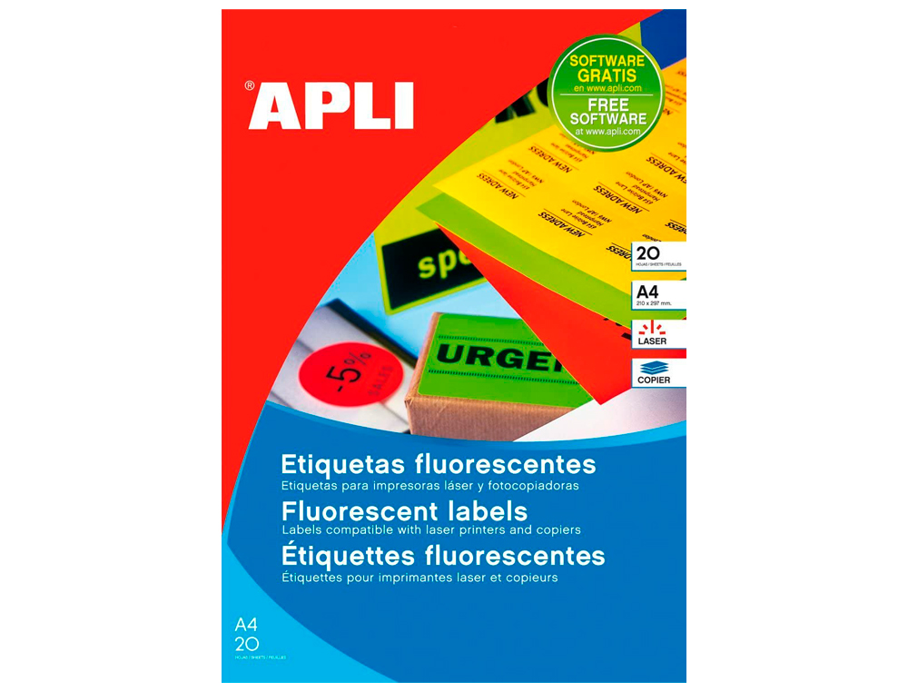 ETIQUETA ADESIVA APLI 02878 MEDIDAS 210X297 MM PARA LASER FOTOCOPIADORA TINTEIRO CAIXA COM 20 FOLHAS DIN A4 AMARELO