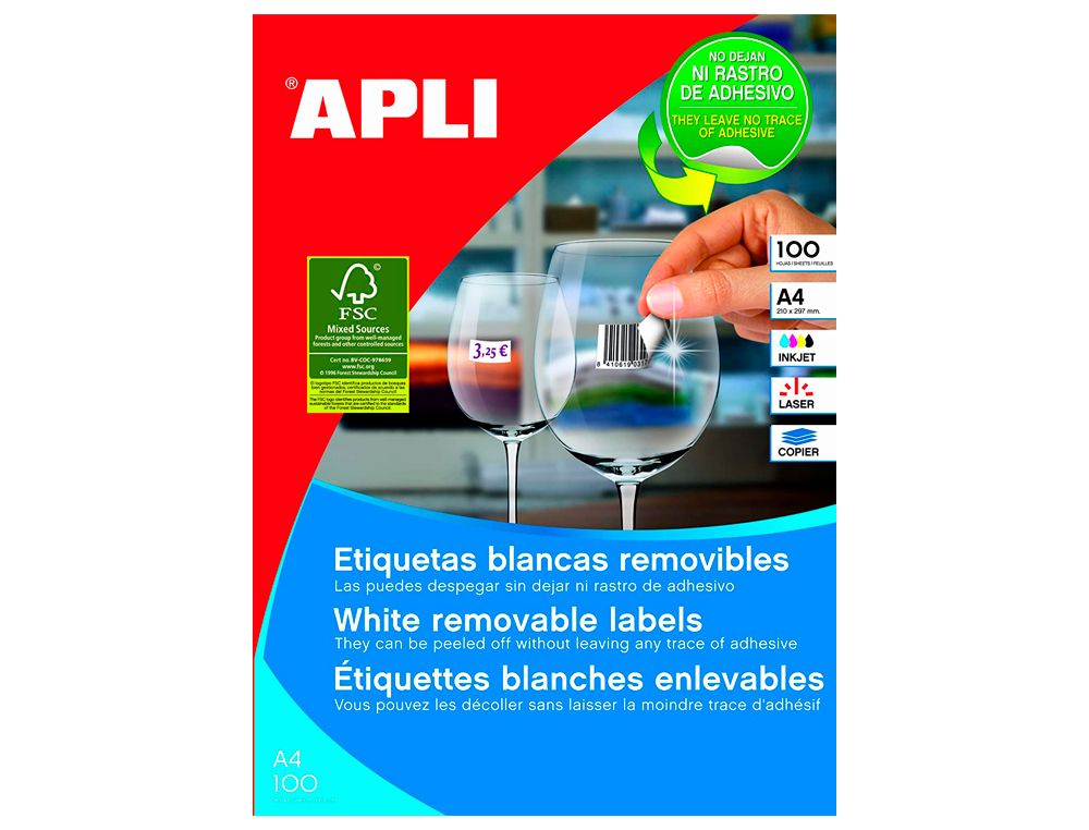 ETIQUETAS ADESIVAS APLI 36,8X23,8 MM FOTOCOPIADORA LASER TINTEIRO CAIXA 100 FOLHAS DIN A4 COM 5500 ETIQUETAS