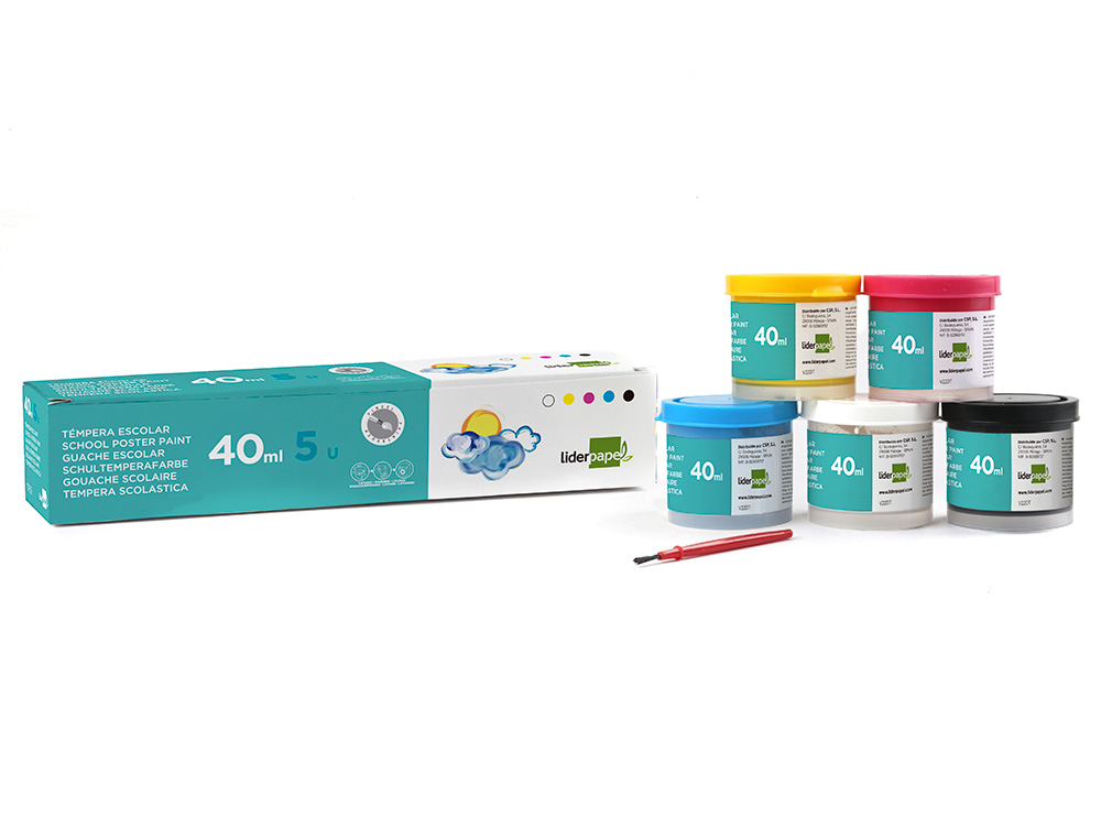 GUACHE LIDERPAPEL ESCOLAR 40 ML 5 CORES SORTIDAS + PINCEL