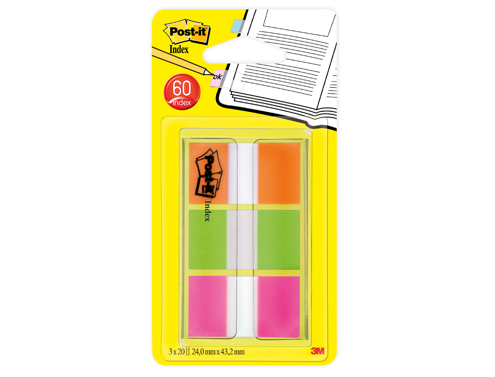 BANDAS SEPARADORAS POST-IT INDEX 680 LARANJA LIMA E ROSA DISPENSADOR BOLSA 3X20