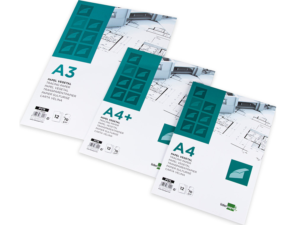 BLOCO DE PAPEL VEGETAL LIDERPAPEL DIN A3 297X420MM 70 GR BOLSA DE 12 FOLHAS