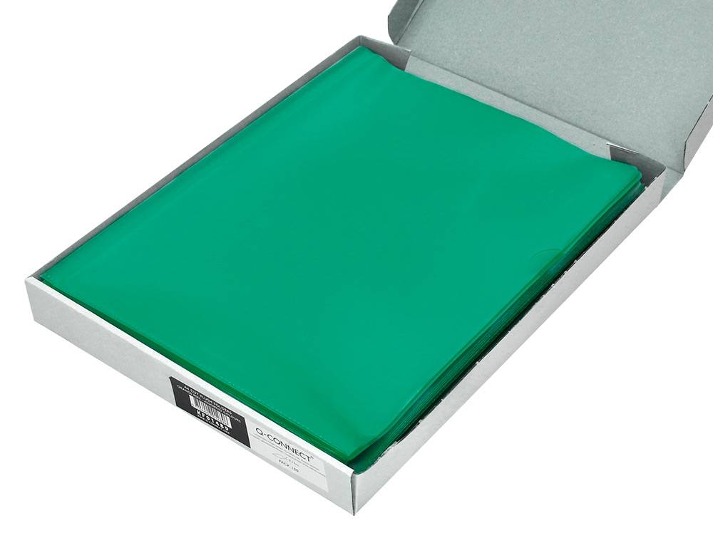 BOLSA DOSSIER Q-CONNECT EM PLASTICO DIN A4 120 MICRONS VERDE CAIXA DE 100 UNIDADES