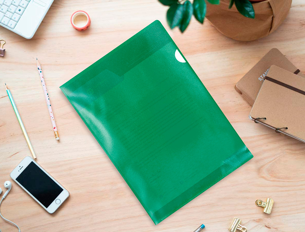 BOLSA DOSSIER Q-CONNECT EM PLASTICO DIN A4 120 MICRONS VERDE CAIXA DE 100 UNIDADES