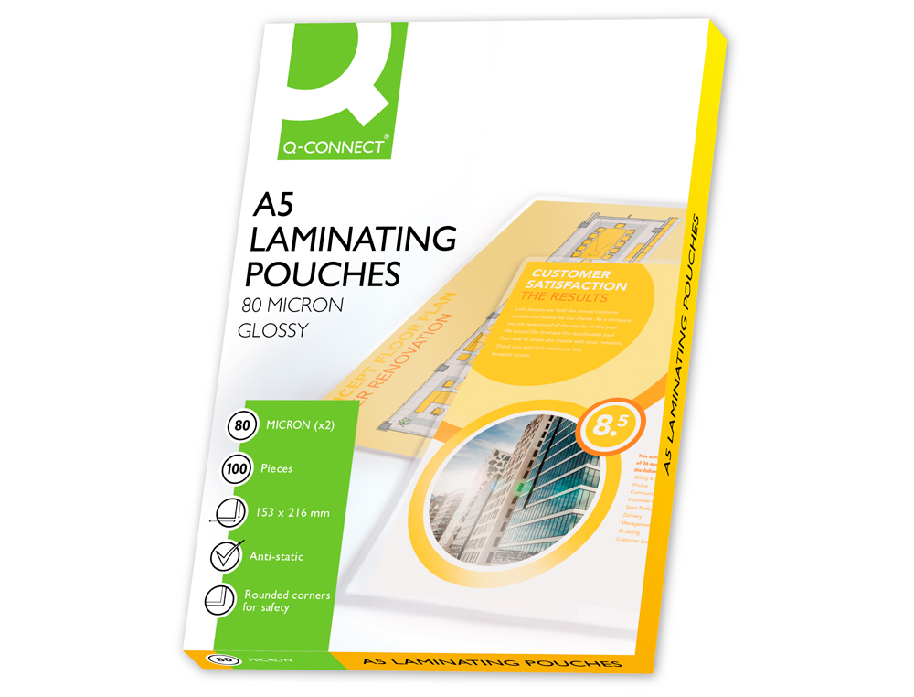 BOLSA DE PLASTIFICAR Q-CONNECT 153 X 216 MM 80 MICRONS DIN A5 CAIXA DE 100 UNIDADES