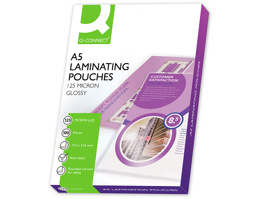 BOLSA DE PLASTIFICAR Q-CONNECT 153 X 216 MM 125 MICRONS DIN A5 CAIXA DE 100 UNIDADES
