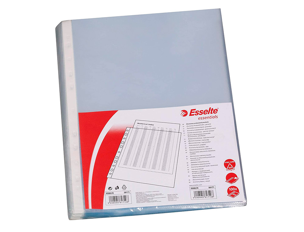 BOLSA CATALOGO/MICA ESSELTE FOLIO POLIPROPILENO 80 MICRONS 16 FUROS MARTELADA CAIXA DE 100 UNIDADES