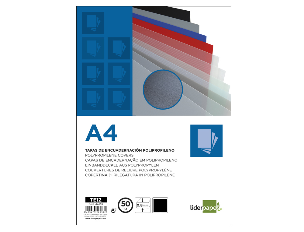CAPA DE ENCADERNACAO LIDERPAPEL POLIPROPILENO DIN A4 0.8 MM PRETA PACK DE 50 UNIDADES