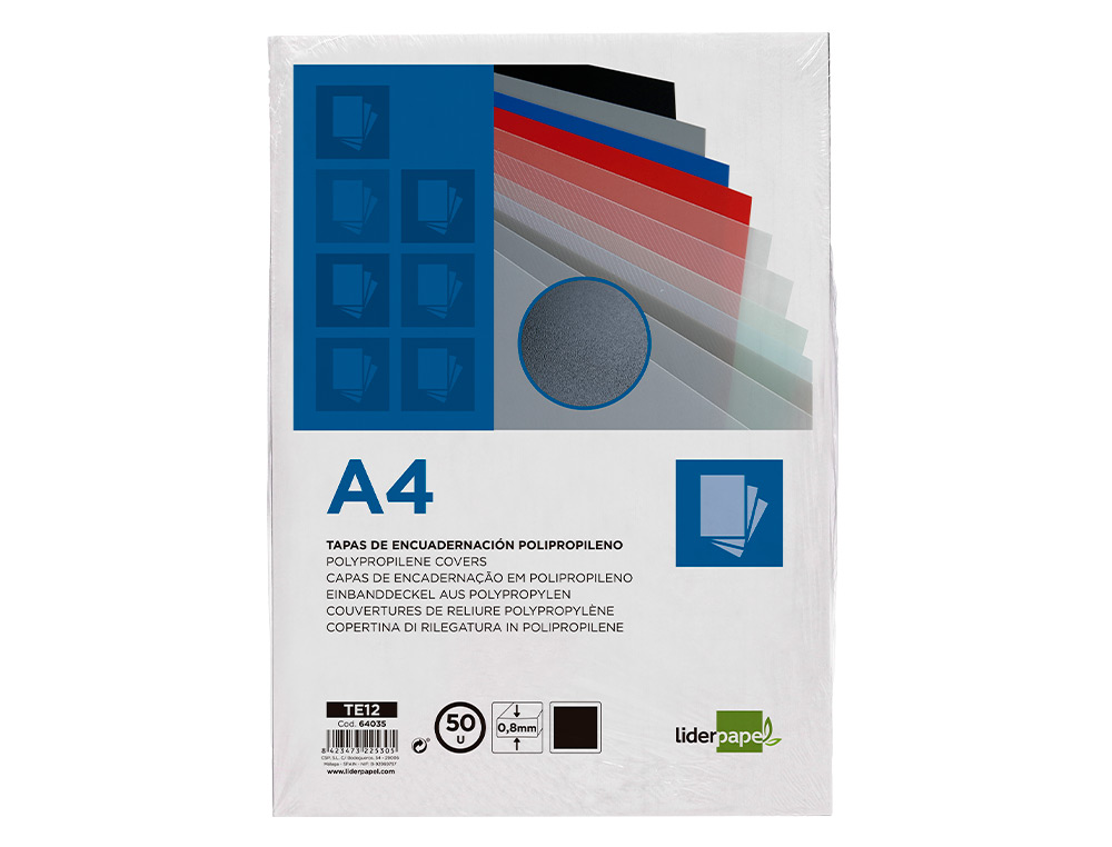 CAPA DE ENCADERNACAO LIDERPAPEL POLIPROPILENO DIN A4 0.8 MM PRETA PACK DE 50 UNIDADES