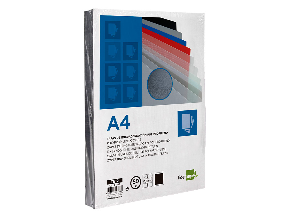 CAPA DE ENCADERNACAO LIDERPAPEL POLIPROPILENO DIN A4 0.8 MM PRETA PACK DE 50 UNIDADES