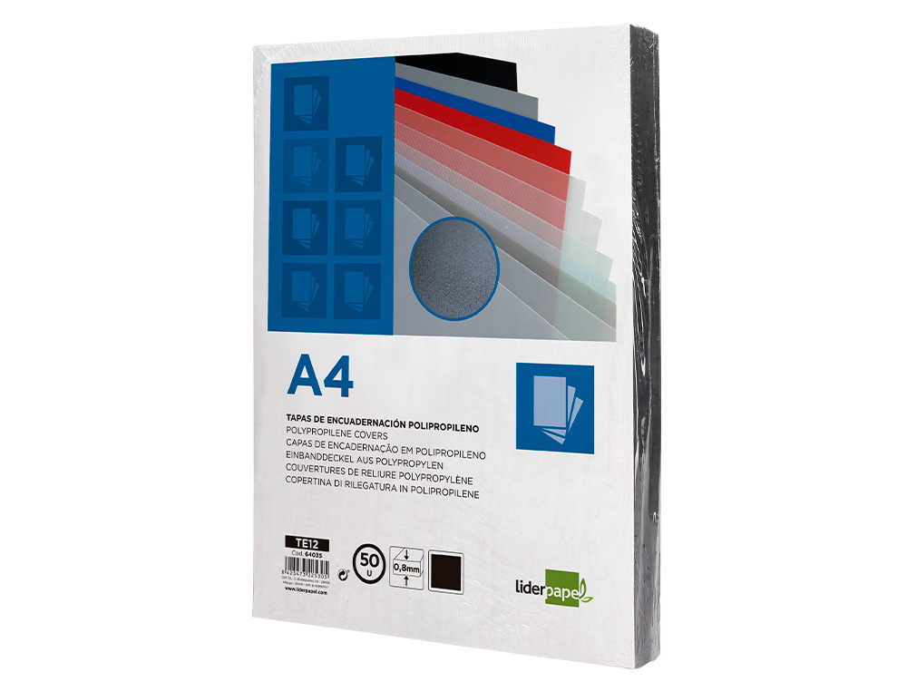 CAPA DE ENCADERNACAO LIDERPAPEL POLIPROPILENO DIN A4 0.8 MM PRETA PACK DE 50 UNIDADES