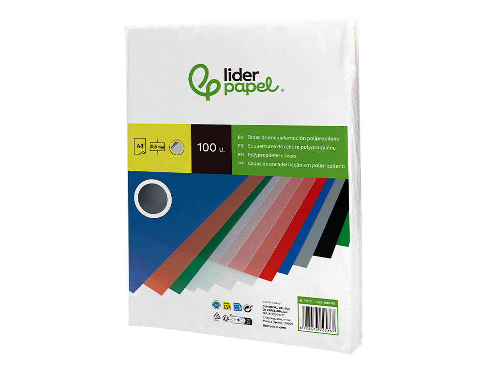 CAPA DE ENCADERNACAO LIDERPAPEL POLIPROPILENO DIN A4 0.5 MM TRANSPARENTE PACK DE 100 UNIDADES