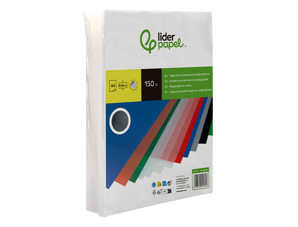 CAPA DE ENCADERNACAO LIDERPAPEL POLIPROPILENO DIN A4 0.33 MM TRANSPARENTE PACK DE 150 UNIDADES