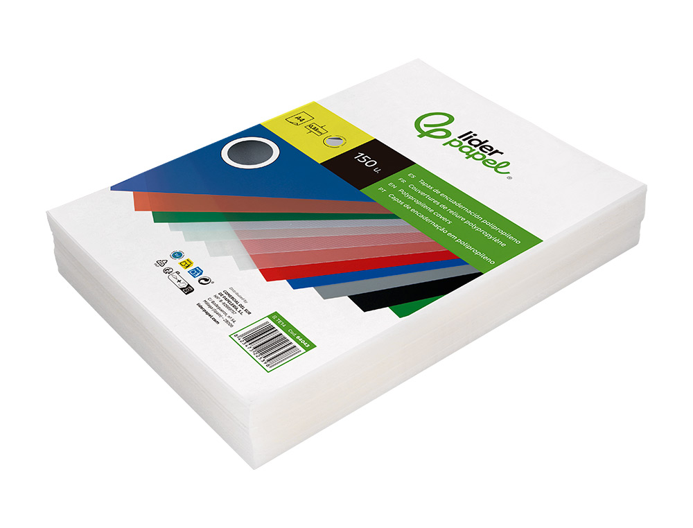 CAPA DE ENCADERNACAO LIDERPAPEL POLIPROPILENO DIN A4 0.33 MM TRANSPARENTE PACK DE 150 UNIDADES