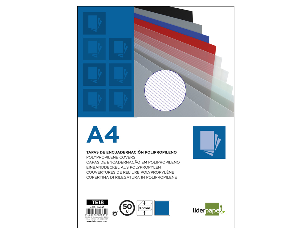 CAPA DE ENCADERNACAO LIDERPAPEL POLIPROPILENO RAIADO DIN A4 0.5 MM PACK DE 100 UNIDADES