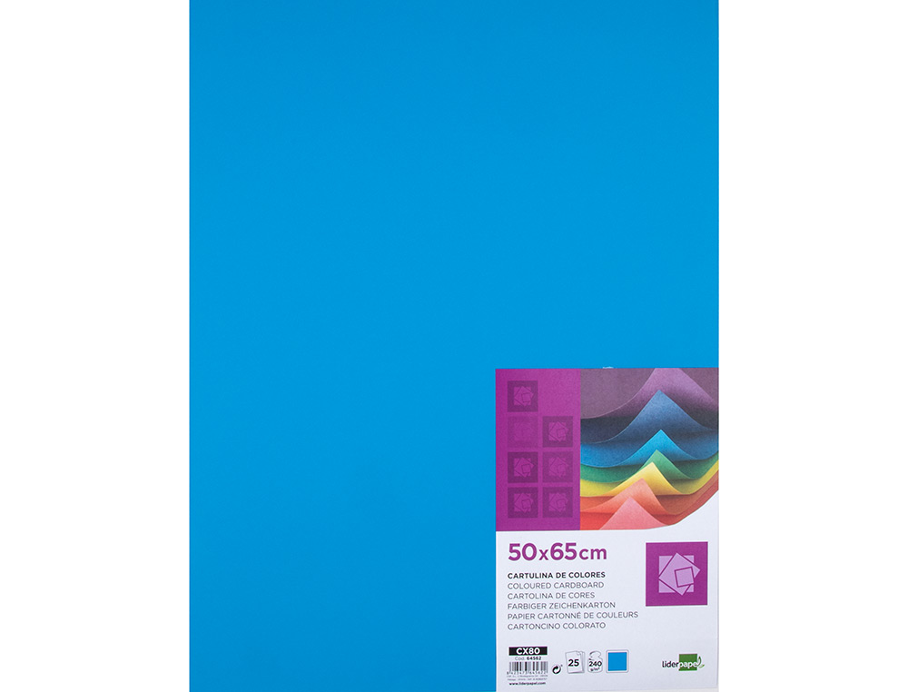 CARTOLINA LIDERPAPEL 50X65 CM 240 GR AZUL TURQUESA PACK DE 25 UNIDADES