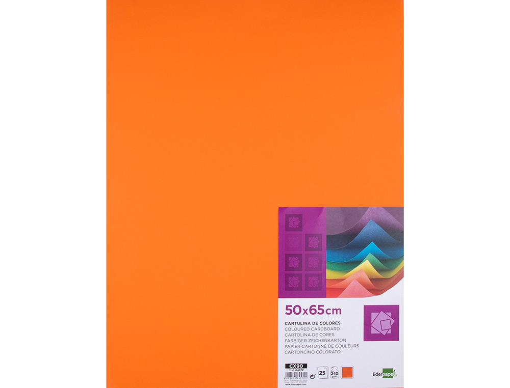 CARTOLINA LIDERPAPEL 50X65 CM 240 GR LARANJA PACK DE 25 UNIDADES