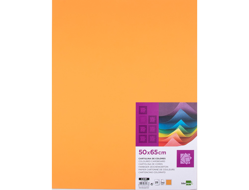 CARTOLINA LIDERPAPEL 50X65 CM 240 GR TANGERINA PACK DE 25 UNIDADES