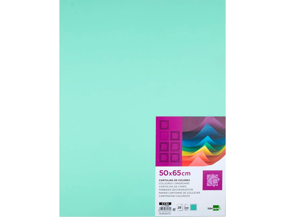 CARTOLINA LIDERPAPEL 50X65 CM 240 GR VERDE PACK DE 25 UNIDADES