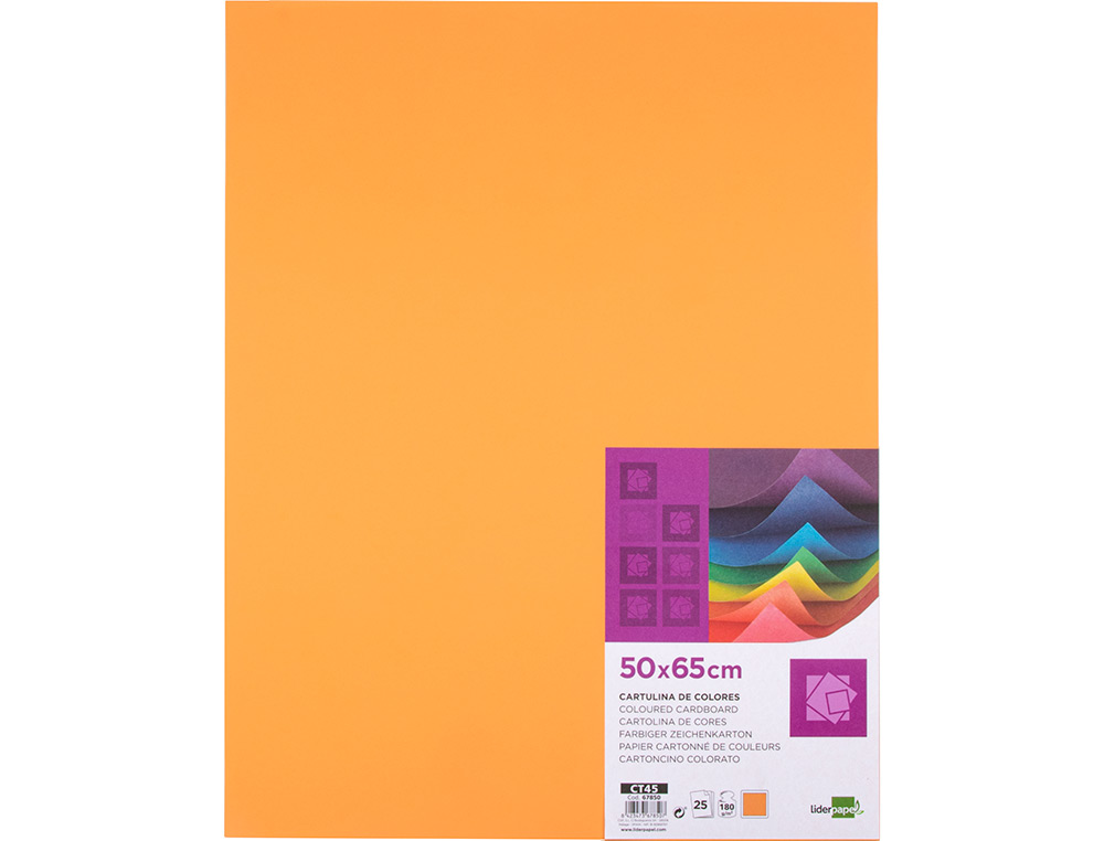 CARTOLINA LIDERPAPEL 50X65 CM 180 GR TANGERINA PACK DE 25 UNIDADES