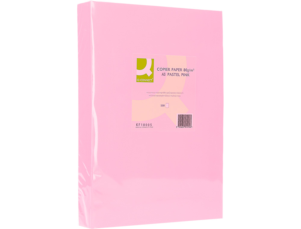 PAPEL DE COR Q-CONNECT DIN A3 80 GR ROSA EMBALAGEM DE 500 FOLHAS
