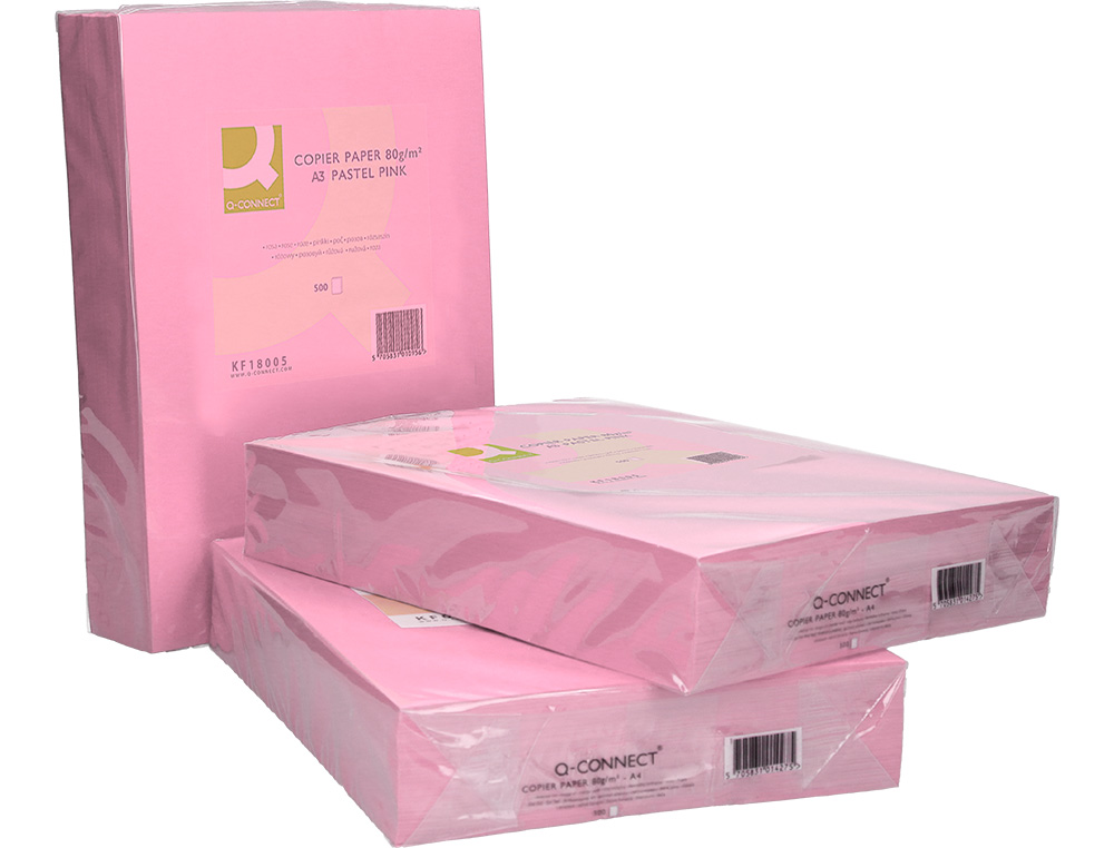 PAPEL DE COR Q-CONNECT DIN A3 80 GR ROSA EMBALAGEM DE 500 FOLHAS